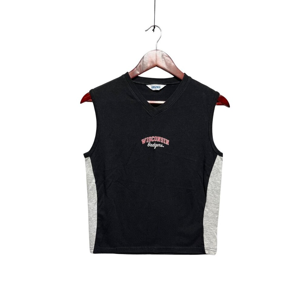 Wisconsin Badgers Sleeveless Girls XL Tee Tank Black Gray V-Neck Cotton Blend